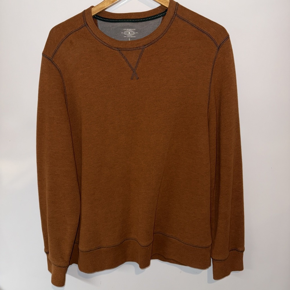 G.H. Bass & Co. Sweatshirt Men Light Orange Ribbed Hem Crew Neck Pullover Size L